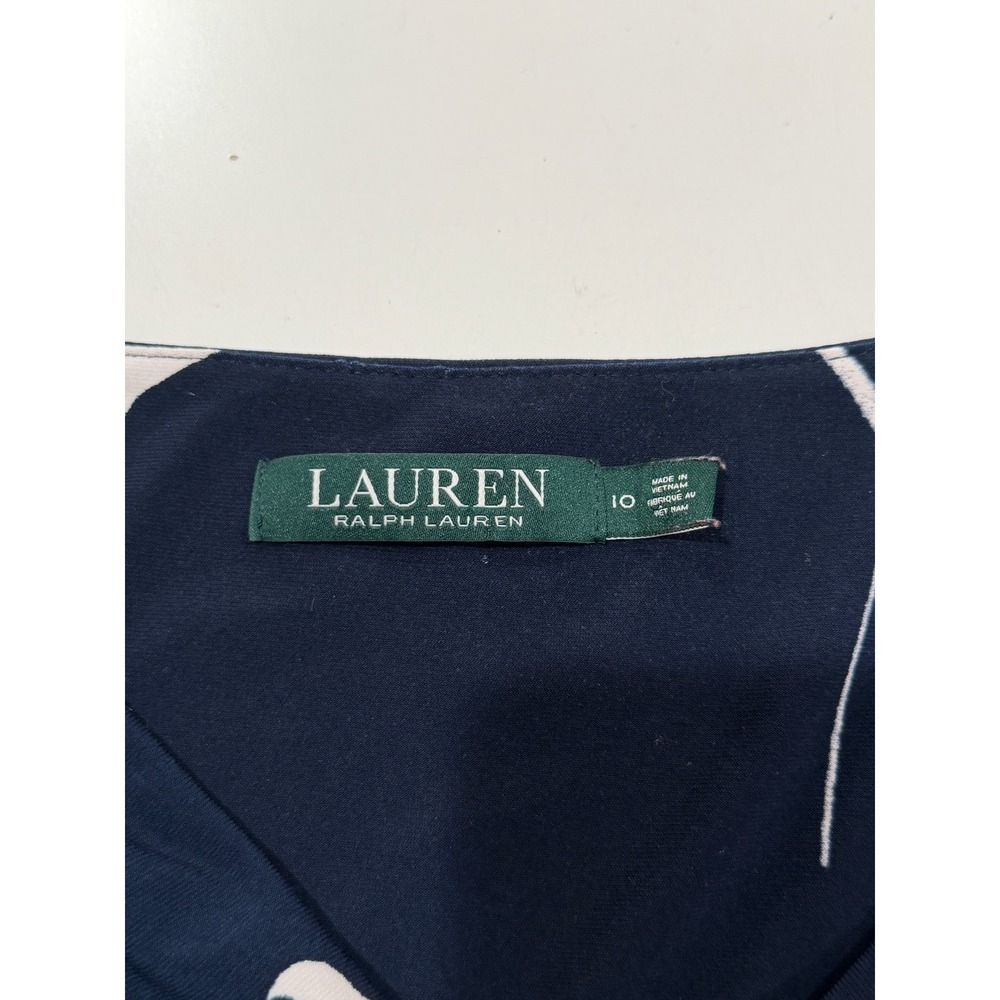 Lauren Ralph Lauren Navy Blue Floral Ruched V-Neck Sheath Dress Size 10 - Picture 4 of 6